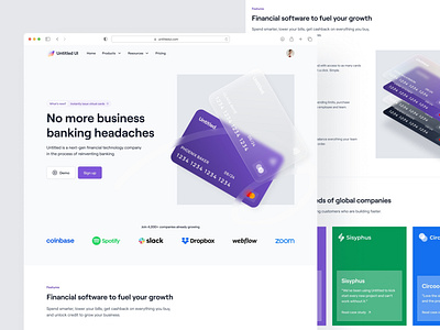 Business banking landing page — Untitled UI banking cards clean ui credit card fintech header hero landing page minimal minimalism simple user interface web design webflow