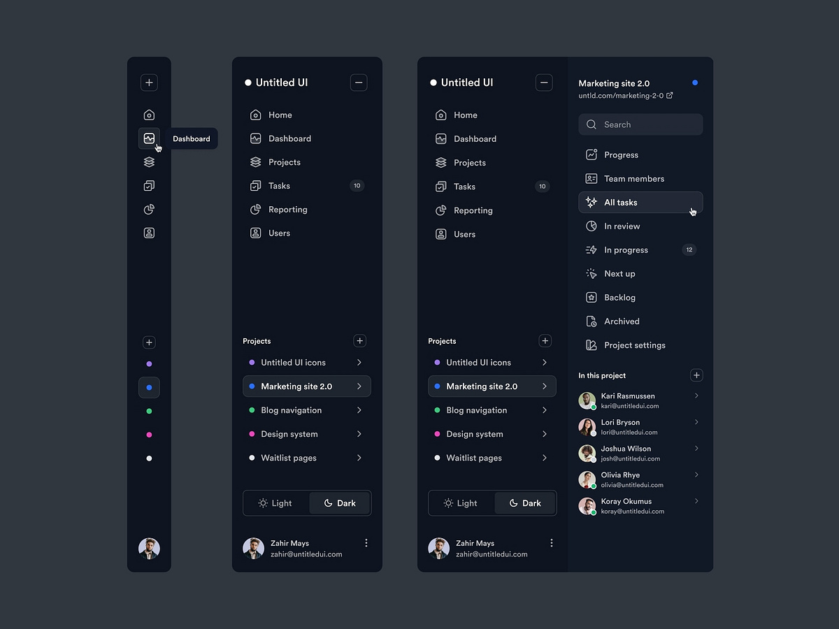 Dark mode sidebar navigation — Untitled UI by Jordan Hughes® on Dribbble