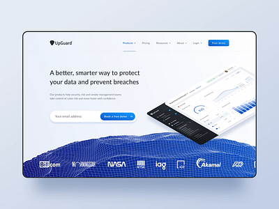 Landing page for UpGuard animation brand identity branding clean ui cyber security cybersecurity dashboard figma interaction landing page light minimal minimalism motion principle saas simple sydney web design webflow