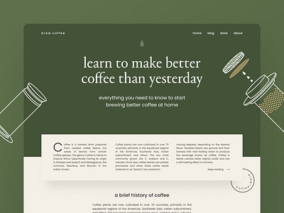 Brand experiments — part 01 blog brand identity branding cafe clean ui coffee creative experiment figma green illustration landing page layout minimal minimalism plant simple typography web design website