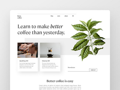 Brand experiments — part 07 blog blog design brand identity branding clean clean ui coffee ecommerce figma landing page minimal minimalism minimalistic plant illustration simple simple logo type typography web design webflow