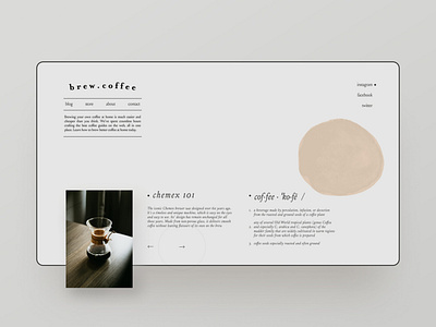 Brand experiments — part 22 beige blog blog design brand identity cafe clean ui coffee illustration landing page minimal minimalism minimalist minimalistic navigation simple type typogaphy typography web design webflow