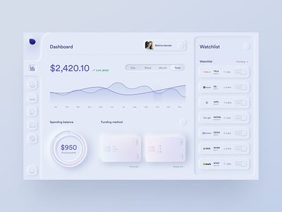 Skeuomorph investing app dashboard