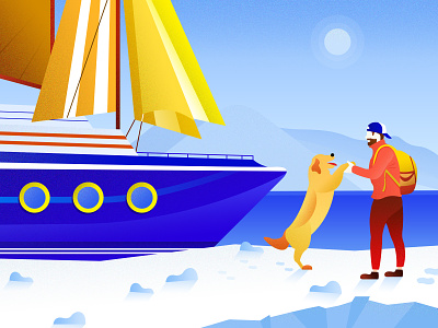 Traveling alone 一个人旅行 boy dog glacier pet sail ship sunlight winter
