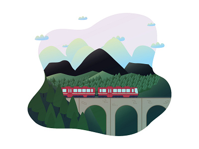 Train in the mountain illustration mountain train vector
