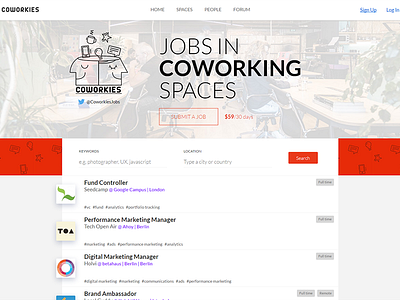 Coworkies - Jobs in Coworking spaces coworking jobs board platform ux web design website workplace