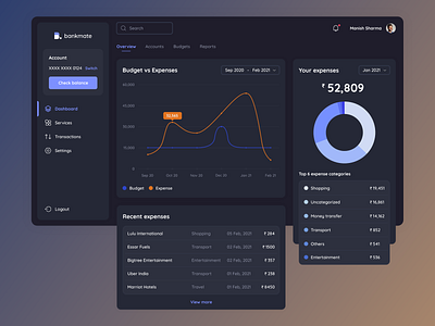 Banking and Finance Management App - Dark Theme