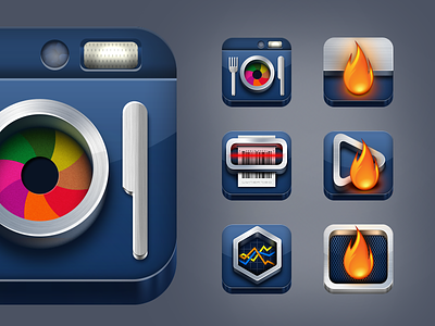 DailyBurn iOS Apps Icons camera flame food icon ios mobile scanner steel tracker