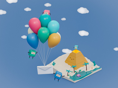 Up, Up, and Away balloons blender blender3dart contact us cute email kawaii letter low poly lowpoly lowpolyart up