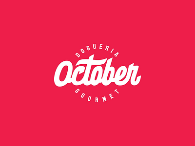 October dog gourmet hot logo october red script type white