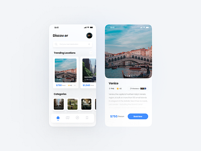 Discover - Mobile Travel App app design minimal mobile travel ui ux