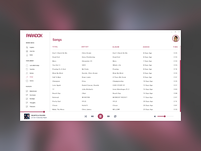 Paradox Music Player - Daily UI 009 009 dailyui design flat minimal music music player paradox ui ux web