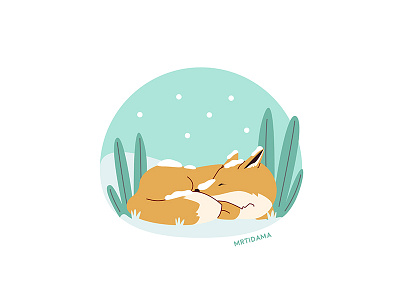 Fox Sleeping In The Snow animals cute fox icon illustrator pin snow sticker vector