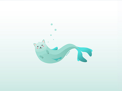 mermeow cat cute flat illustration illustrator mermaid vector