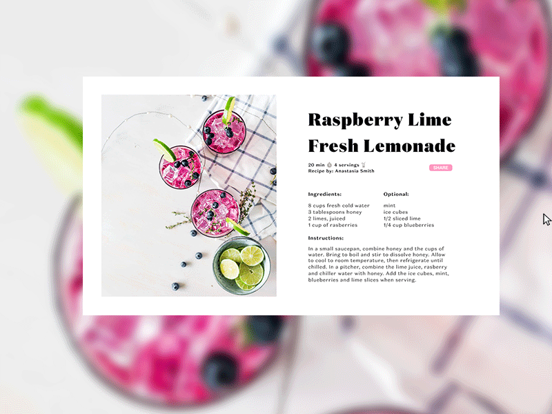 Daily UI #010 button cool dailyui design drink fresh lime pink raspberry recipe share social