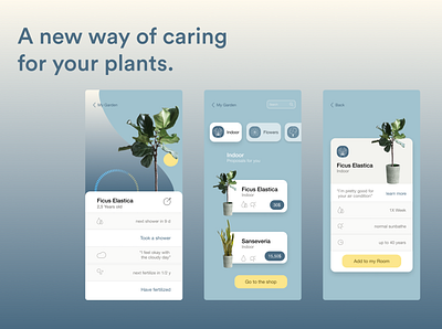 UI Design for a Watering-App app blue and yellow design branding card design care concept design easy to use figma indoor interior iphone jungle mobile plant slogan sustainability ui water