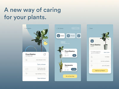 UI Design for a Watering-App app blue and yellow design branding card design care concept design easy to use figma indoor interior iphone jungle mobile plant slogan sustainability ui water