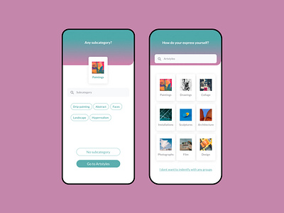 02- App for artists abstract art app app design artists artwork blue bubblegum category concept design express figmadesign iphone mobile network pastel color pink rounded corners solution ui