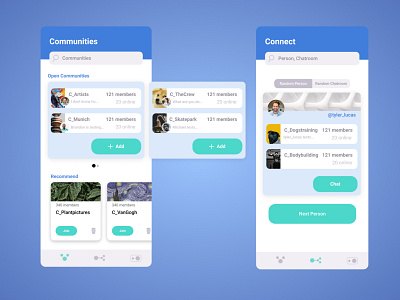 Community App app blue chat app chatting connect figmadesign friends groups interaction iphone mobile networking simple design social social network socialmedia user interface uxui