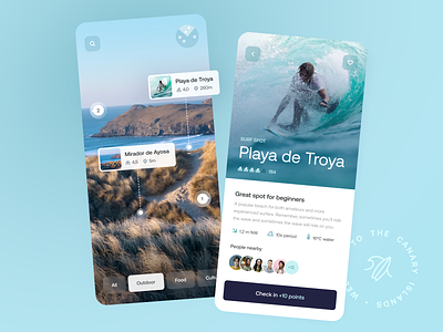 Mixed-reality Tenerife Guide — Tigers Team Dribbble Concepts: #3 app ar augmented interface ios mixed mobile places reality reviews surf travel ui ux