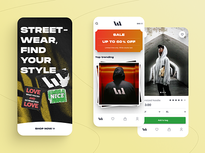 Streetwear - an app for clothing app black card clothing color design interaction interface main menu mobile street typography ui ux wear web yellow