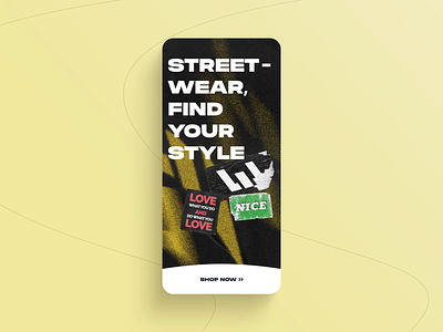 Streetwear - an app for clothing animation app background black clothes fashion font interaction interface logo main menu mobile product sticker type ui ux wear yellow