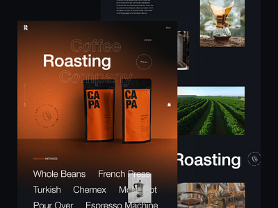 CAPA - Coffee Roasting Company 2022 about branding cart coffee color contact dark design hero home illustration interaction interface logo menu package product ui ux web