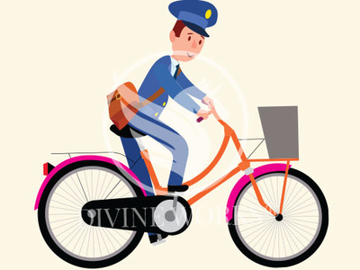 Postman On Bicycle Illustration