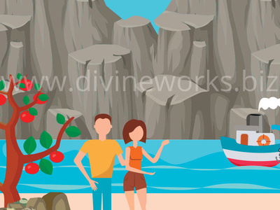 Couple On Beach Vector Illustration