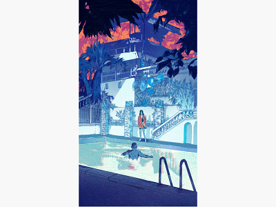 Midnight Swim couple couple illustration editorial art editorial illustration fashion illustration high class illustration luxury magazine mansion midnight swimming pool