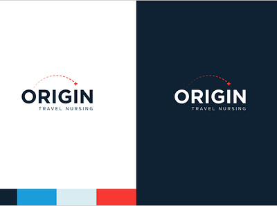 Origin Travel Nursing Logo & Color Palette blue branding clean color palette coral logo design modern navy sans serif visual identity