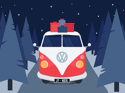 Old Volkswagen van for christmas christmas gift gift box illustration illustrator retro road van vector volkswagen