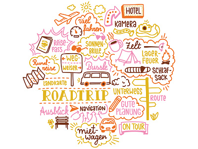 Doodle Illustration - Roadtrip doodle illustration lettering vector illustration