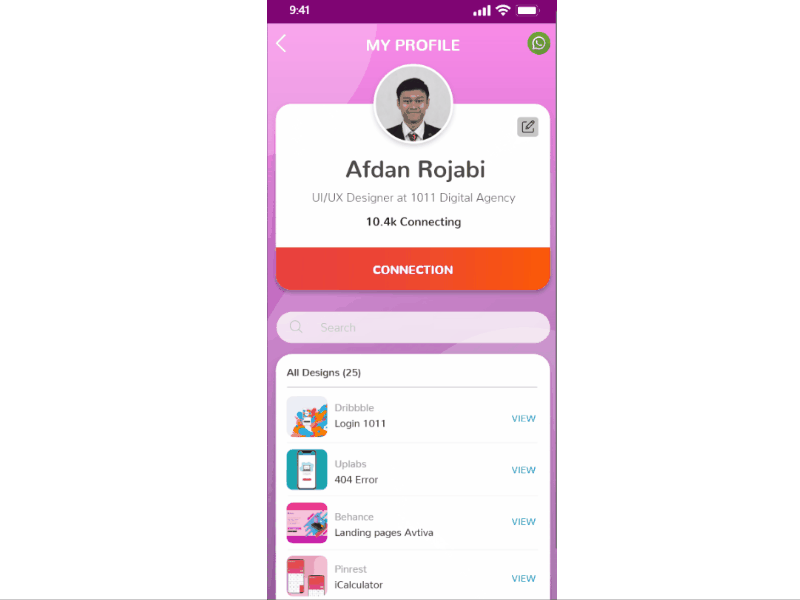 My Profile and Setting (Desain Connect App) daily challange profile profile design settings