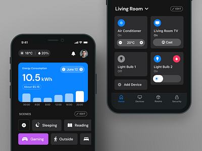 Smart Home App Concept app dark theme dashboard design mobile mobile app mobile design mobile ui smart home ui ux