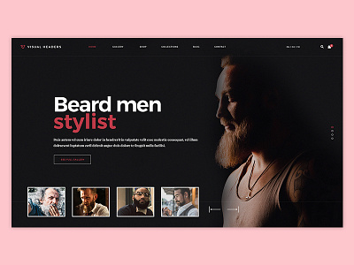 Visual Headers #08 barber beard fashion header landing page men model shop slider stylist website