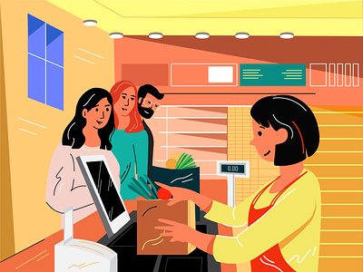 Customer at a retail shop adobe illustrator billing colours customer design experience illustration payment retail shopping