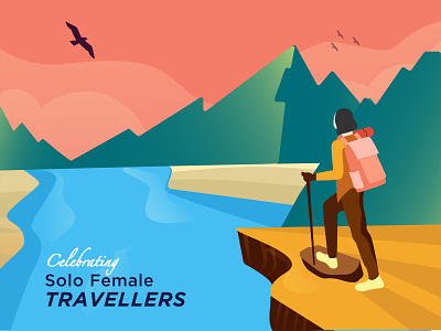 Solo Traveller adobe illustrator art character illustration design hiker illustration indian illustrator mountains solo travel vector art womens day