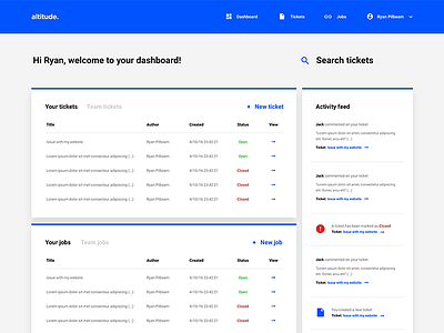 Welcome to your dashboard blue clean dashboard tickets ui
