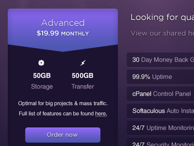 Advanced Hosting button gradient hosting icon list purple