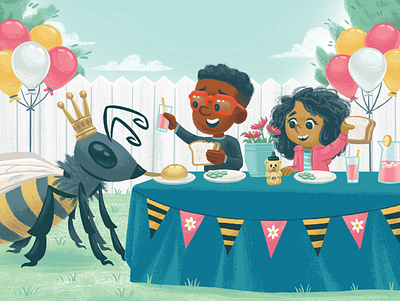 Celebration balloon bee book children honeybee illustration kidlit kidlitart kids party picture book queen