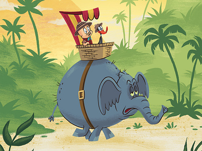Porky and Daffy adventure book children daffy duck elephant illustration jungle kidlit kidlitart kids looney tunes picture book porky pig