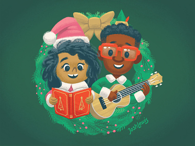 Happy Holidays book character design characters children christmas christmas card illustration kidlit kids picture book singing ukelele wreath