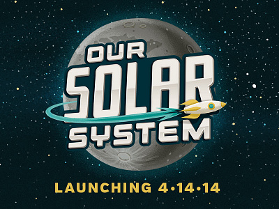 Launch Date illustration moon rocket solar system space stars