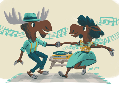 Dancing Meese book character character design children dance illustration jazz kidlit kidlitart kids mid century mid century midcentury moose music picture book record player swing vinyl record