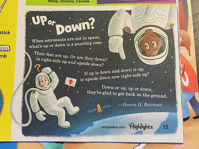 Highlights astronaut children editorial illustration kids magazine satellite space stars