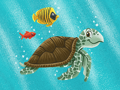 Ocean Critters children fish illustration ocean sea turtle