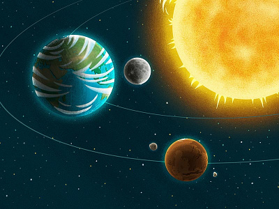 Earth & Mars children earth editorial illustration mars moon planets solar system space sun