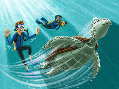 Turtle Time children diver illustration kids ocean turtle