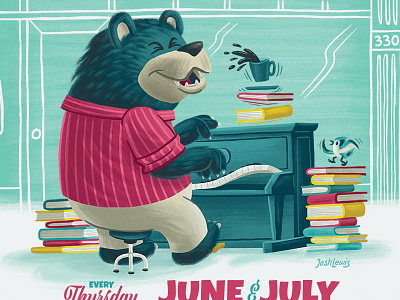 Books And Music Poster bear bird books children coffee illustration kids music piano poster